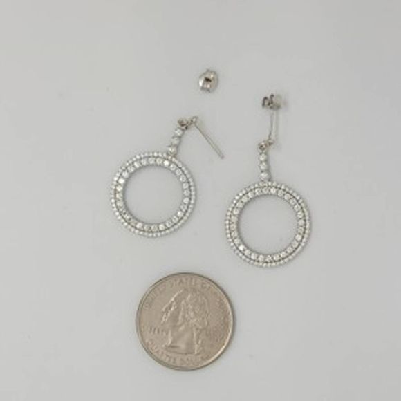Platinum Plated .925 SS 1.67cttw Diamond  Simulant Circle Earrings - Picture 4 of 9